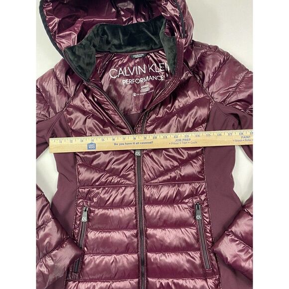 Calvin Klein Performance Hooded Puffer Coat,Burgundy rose Small NWOT ORG $129 - Picture 4 of 13